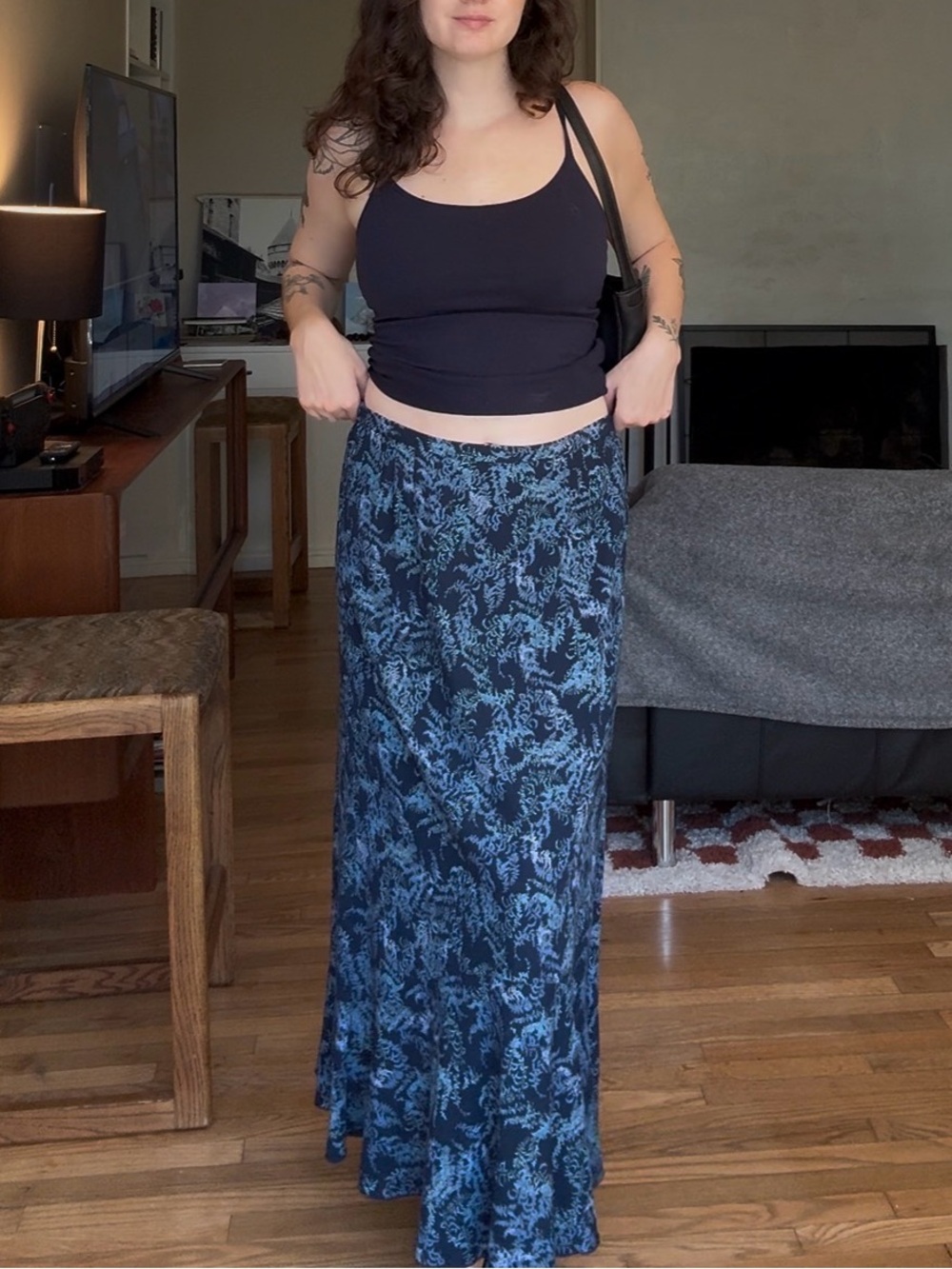 Vintage 90s Blue Floral Maxi Skirt